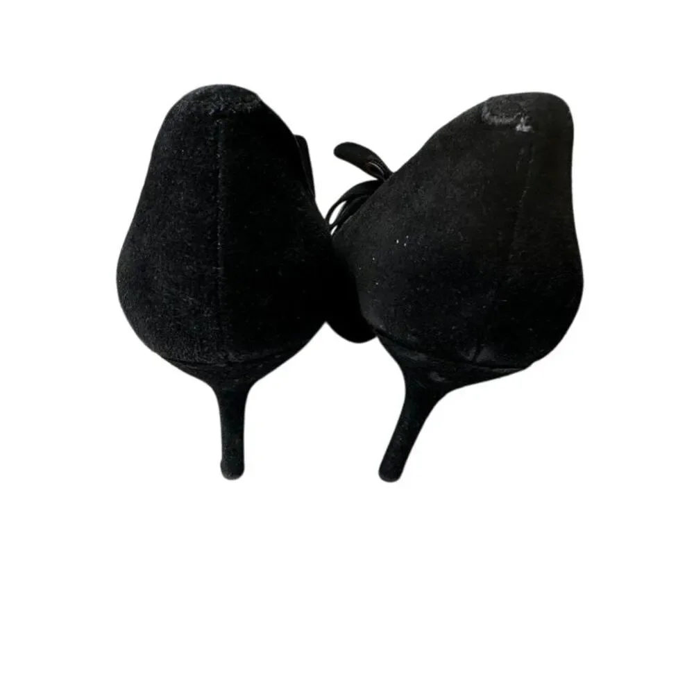 Betsey Johnson Black‎ Suede Bow Pointed Toe Kitten Heel Pumps Classic Shoes